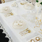 طقم مفارش سفرة كامل مزين بدانتيل ذهبى - موديل فيكتوريا  – ٣٨ قطعة – ١٢ شخص - قماش كتان مقاوم للبقع