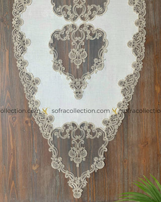 Vintage Design Decorative Cover Sets - 5 Pieces - Off White Fabric and Mink Lace