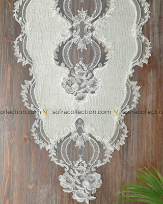 Zahira Design Decorative Cover Sets - 5 Pieces - Stone Fabric and Silver Lace