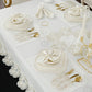 طقم مفارش سفرة كامل مزين بدانتيل ذهبى - موديل ديلينا  – ٣٨ قطعة – ١٢ شخص - قماش كتان مقاوم للبقع