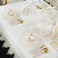 طقم مفارش سفرة كامل مزين بدانتيل ذهبى - موديل انكا  – ٣٨ قطعة – ١٢ شخص - قماش كتان مقاوم للبقع