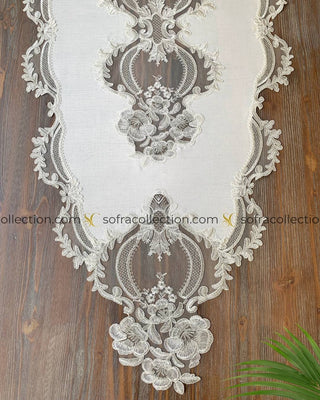 Zahira Design Decorative Cover Sets - 5 Pieces - Off White Fabric and Silver Lace