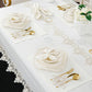 طقم مفارش سفرة كامل مزين بدانتيل ذهبى - موديل فيكتوريا  – ٣٧ قطعة – ١٢ شخص - قماش كتان مقاوم للبقع