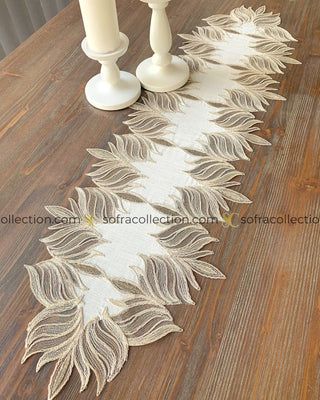 Lotus Design Decorative Cover Sets - 5 Pieces - Off White Fabric and Brown Lace