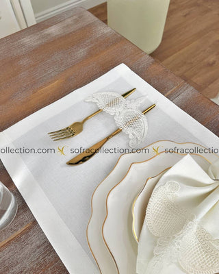 Ela Design Table Runner, Placemat, and Napkin Sets - 37 Pieces - Off White Fabric and Lace