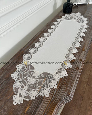 Sofia Design Decorative Cover Sets - 5 Pieces - Off White Fabric and Lace