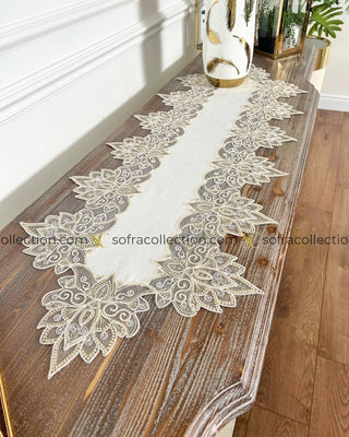 Anka Design Decorative Cover Sets - 5 Pieces - Off White Fabric and Gold Lace