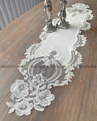 Zahira Design Decorative Cover Sets - 5 Pieces - Stone Fabric and Silver Lace