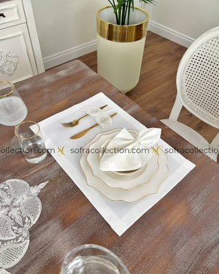 Ela Design Table Runner, Placemat, and Napkin Sets - 37 Pieces - Off White Fabric and Lace