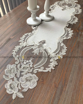 Zahira Design Decorative Cover Sets - 5 Pieces - Off White Fabric and Silver Lace