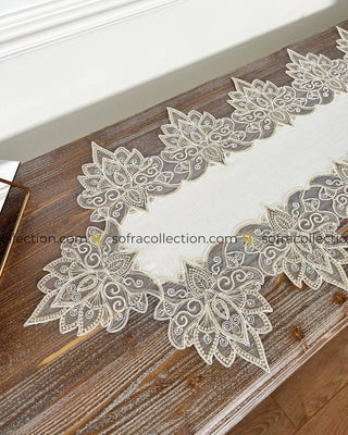 Anka Design Decorative Cover Sets - 5 Pieces - Off White Fabric and Gold Lace