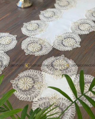 Helen Design Decorative Cover Sets - 5 Pieces - Off White Fabric and Gold Lace