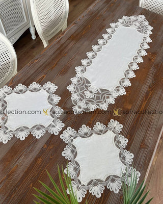 Sofia Design Decorative Cover Sets - 5 Pieces - Off White Fabric and Lace