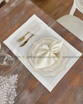 Salkim Design Table Runner, Placemat, and Napkin Sets - 37 Pieces - Off White Fabric and Lace