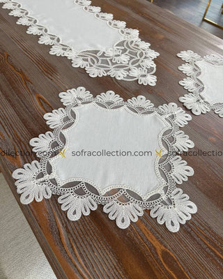 Sofia Design Decorative Cover Sets - 5 Pieces - Off White Fabric and Lace