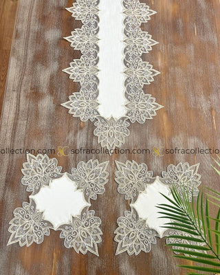 Anka Design Decorative Cover Sets - 5 Pieces - Off White Fabric and Gold Lace