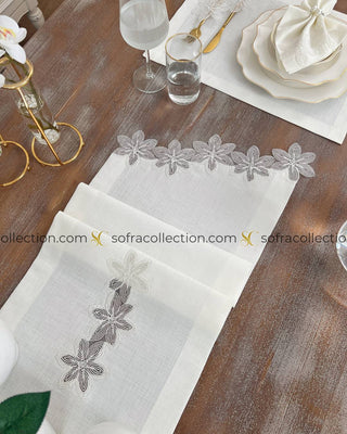 Zenya Design Table Runner, Placemat, and Napkin Sets - 37 Pieces - Off White Fabric and Lace