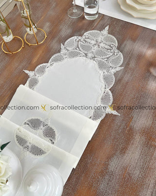 Ela Design Table Runner, Placemat, and Napkin Sets - 37 Pieces - Off White Fabric and Lace