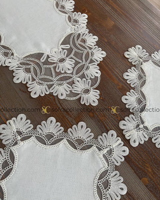 Sofia Design Decorative Cover Sets - 5 Pieces - Off White Fabric and Lace