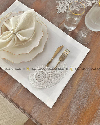 Salkim Design Table Runner, Placemat, and Napkin Sets - 37 Pieces - Off White Fabric and Lace