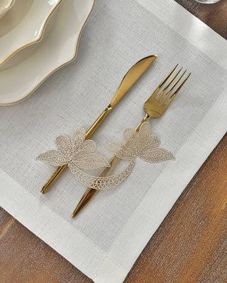 Dina Design Table Runner, Placemat, and Napkin Sets - 37 Pieces - Off White Fabric and Gold Lace