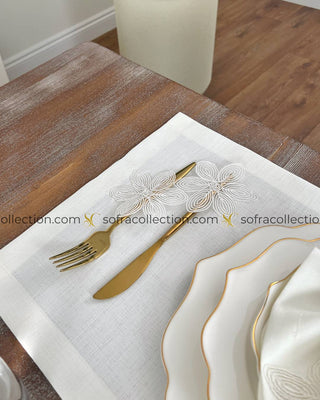 Zenya Design Table Runner, Placemat, and Napkin Sets - 37 Pieces - Off White Fabric and Lace