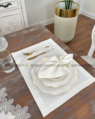 Zenya Design Table Runner, Placemat, and Napkin Sets - 37 Pieces - Off White Fabric and Lace