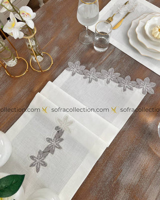 Zenya Design Table Runner and Placemat Sets - 13 Pieces - Off White Fabric and Lace