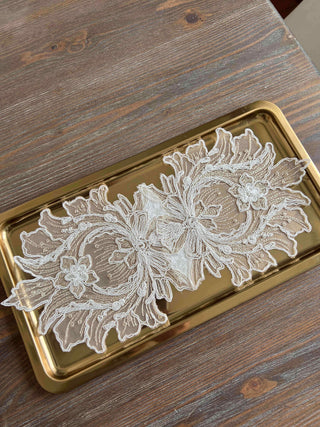 Taj Mahal Twisted Lace Design Tray and Serving Covers - 12 Pieces