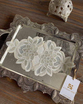 Menekse Twisted Lace Design Tray and Serving Covers - 12 Pieces